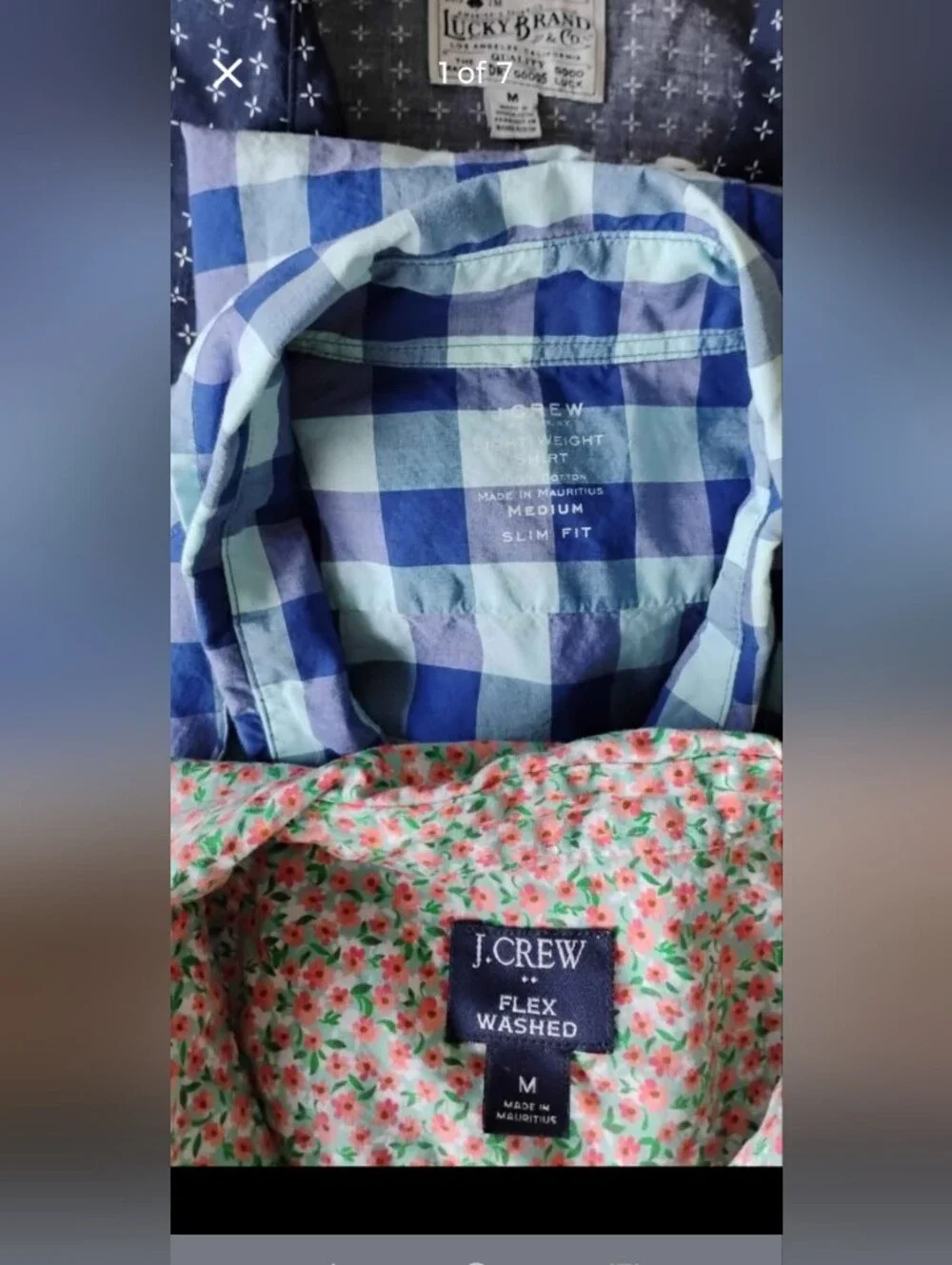 Bundle Of 3 Men's J. Crew And Lucky Brand Slim Fit Button-Down Shirts